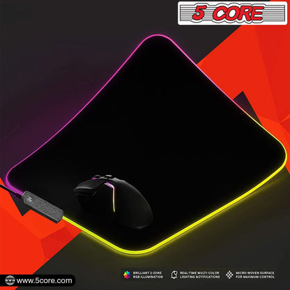 5Core Gaming Mouse Pad RGB 12 Light Modes 2 Zone Desk Mouse Mat W Rubber Base